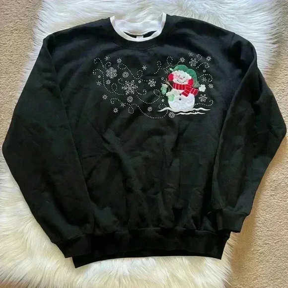 Vintage 90's Morning Sun Snowman Sparkle Snowflake Sweatshirt Large - Picture 1 of 4